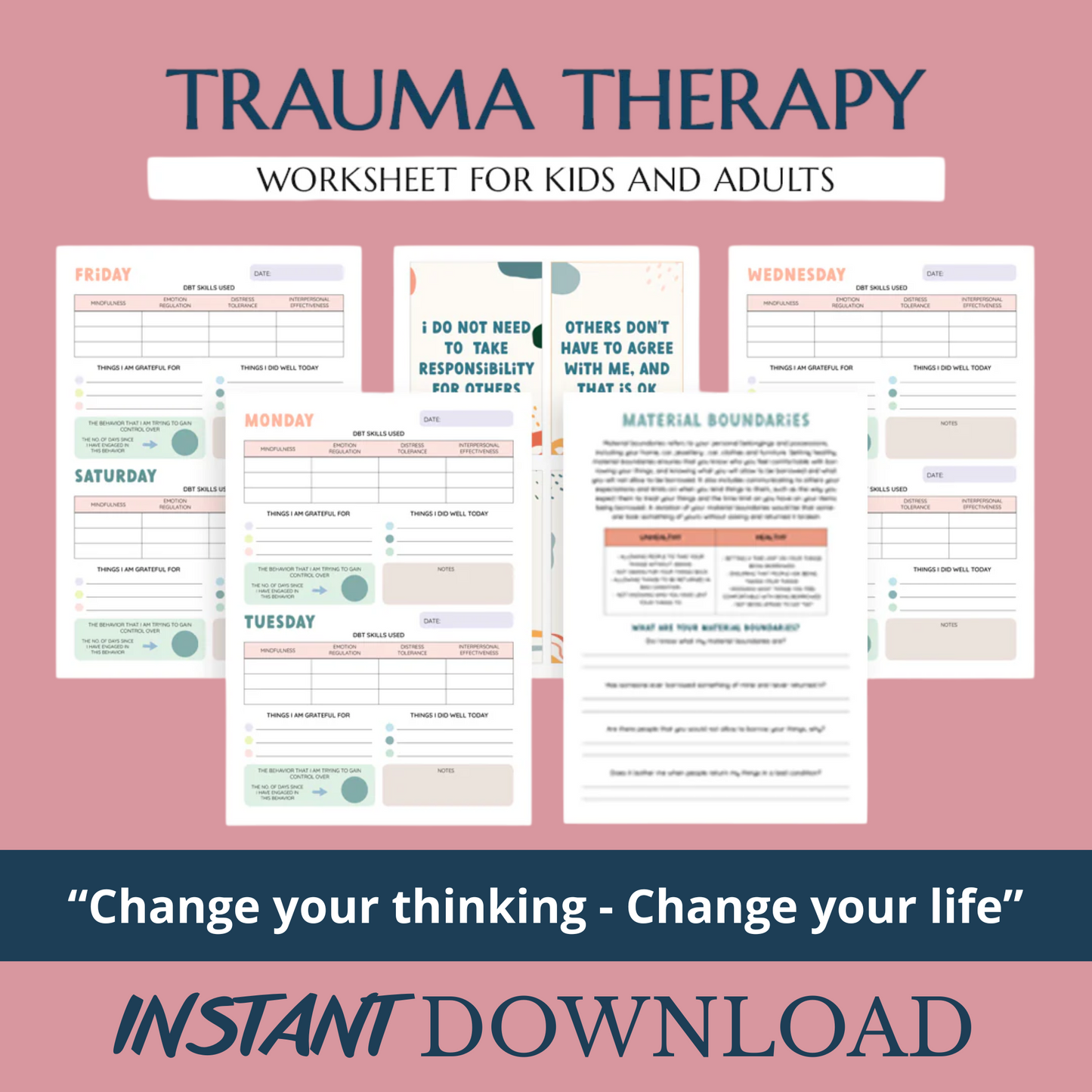 Trauma therapy 90% off bundle, anxiety coping skill card, therapy worksheets, crisis therapy PTSD, anxiety therapy tool, safety plan