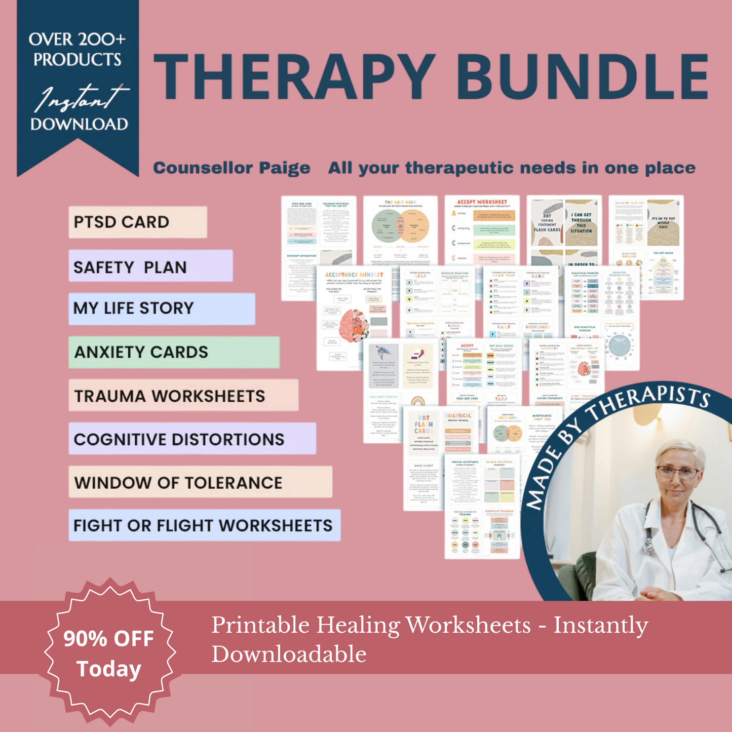 Trauma therapy 90% off bundle, anxiety coping skill card, therapy worksheets, crisis therapy PTSD, anxiety therapy tool, safety plan